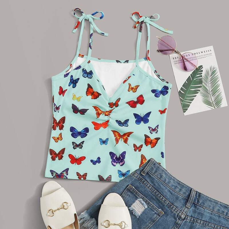 

Butterfly Print Ruched Cami, Multicolor