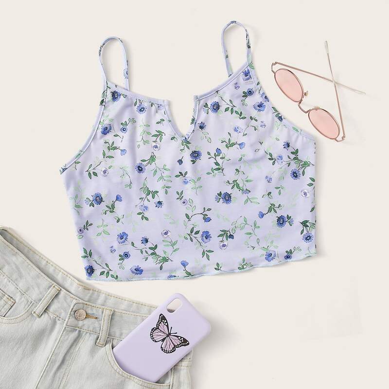 

Ditsy Floral Notch Crop Cami, Purple