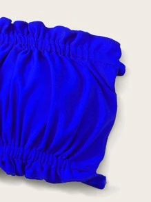 SHEIN Swim Summer Beach Ruched Frill Bandeau Tie Side Bikini Set