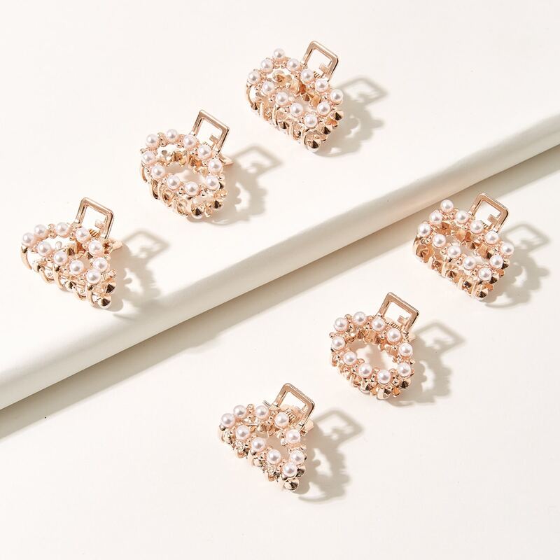 

6pcs Faux Pearl Hair Claw, Gold