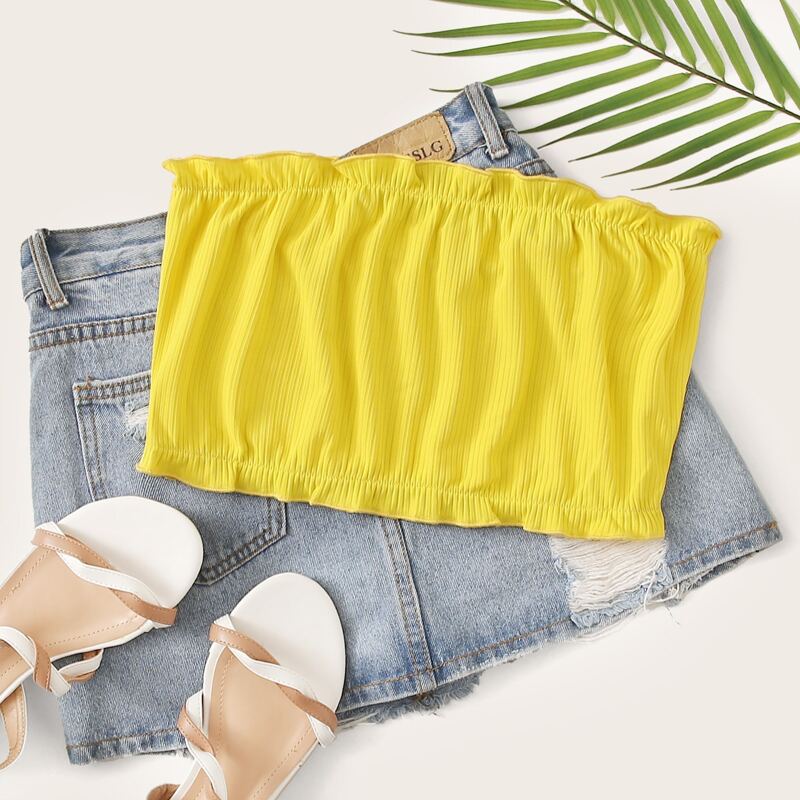 

Frill Trim Yellow Crop Tube Top