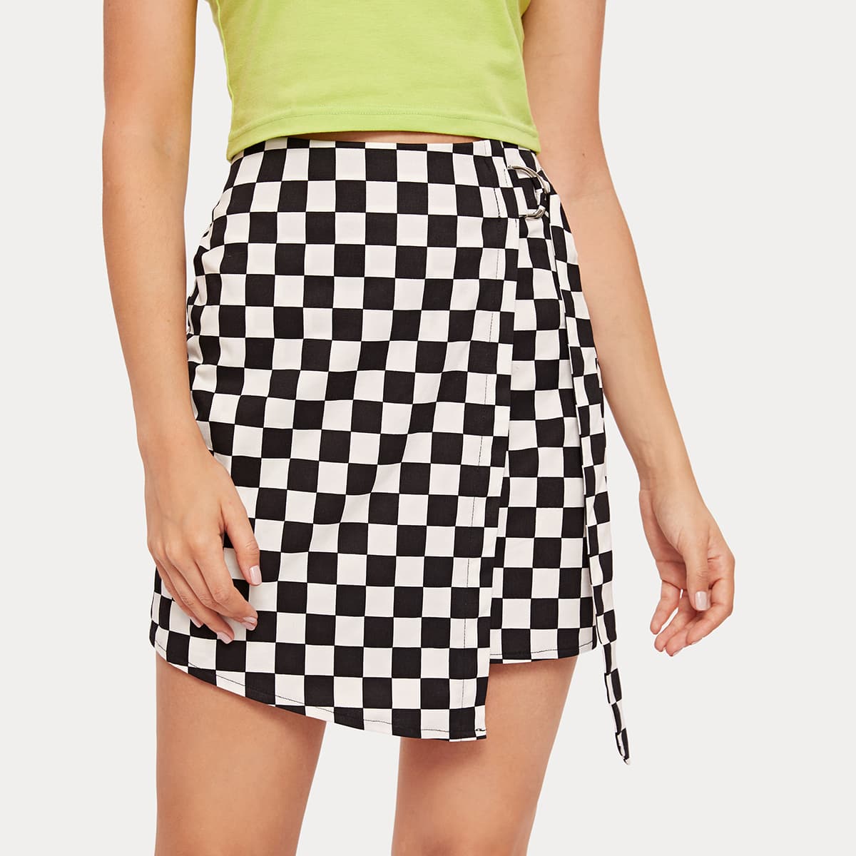 

Checkerboard Wrap Skirt, Black and white