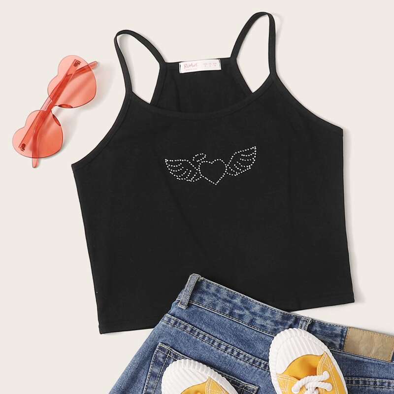 

Heart Graphic Crop Cami, Black