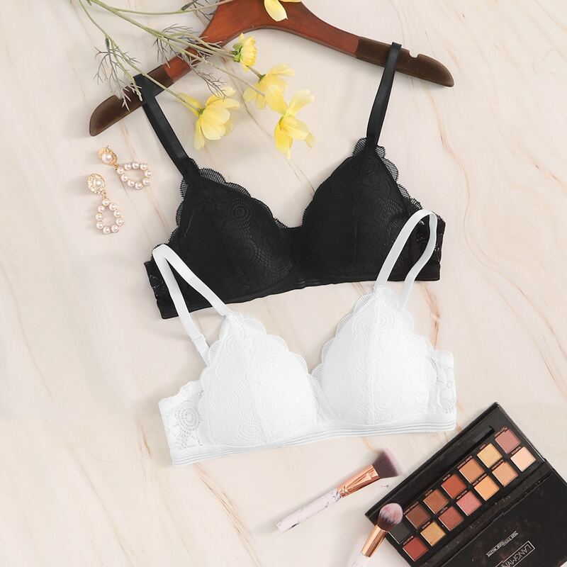 

2pack Floral Lace Bra Set, Black and white