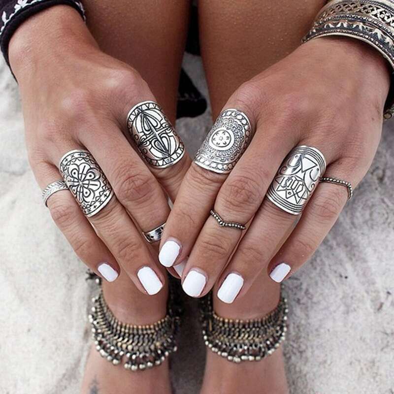 

4pcs Vintage Decor Ring, Silver
