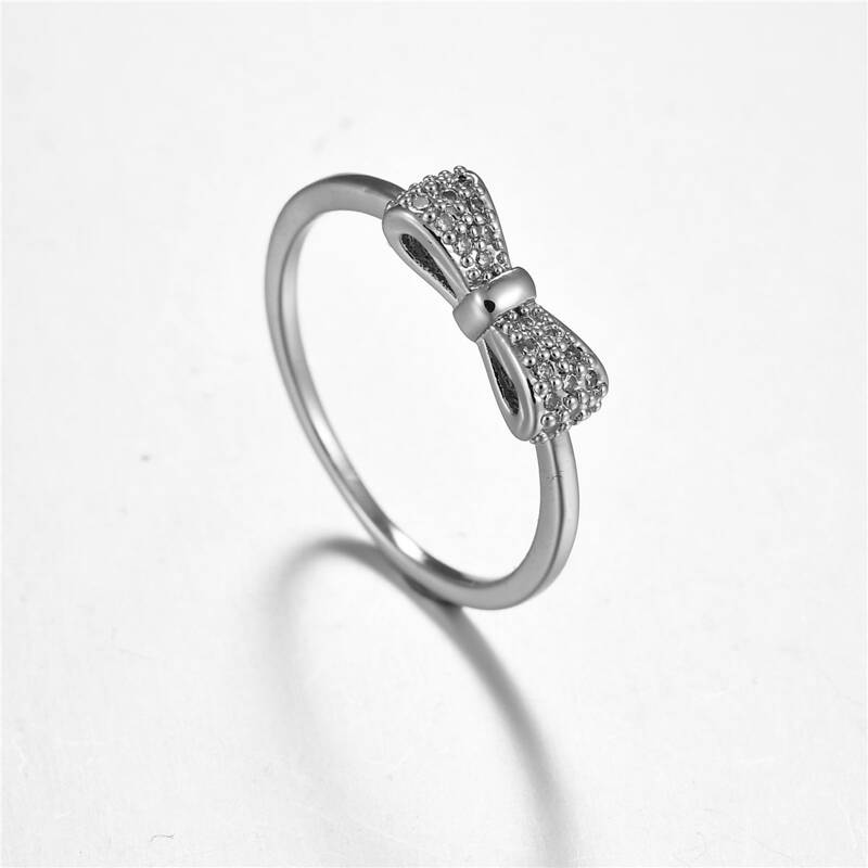 

Rhinestone Decor Bow Knot Decor Ring, Silver