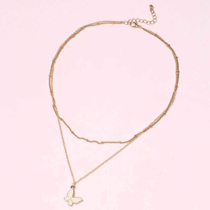

1pc Butterfly Layered Chain Necklace, Beige