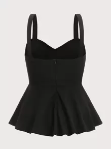 SHEIN MOD Plus Buttoned Front Peplum Cami Top - Black - View 2