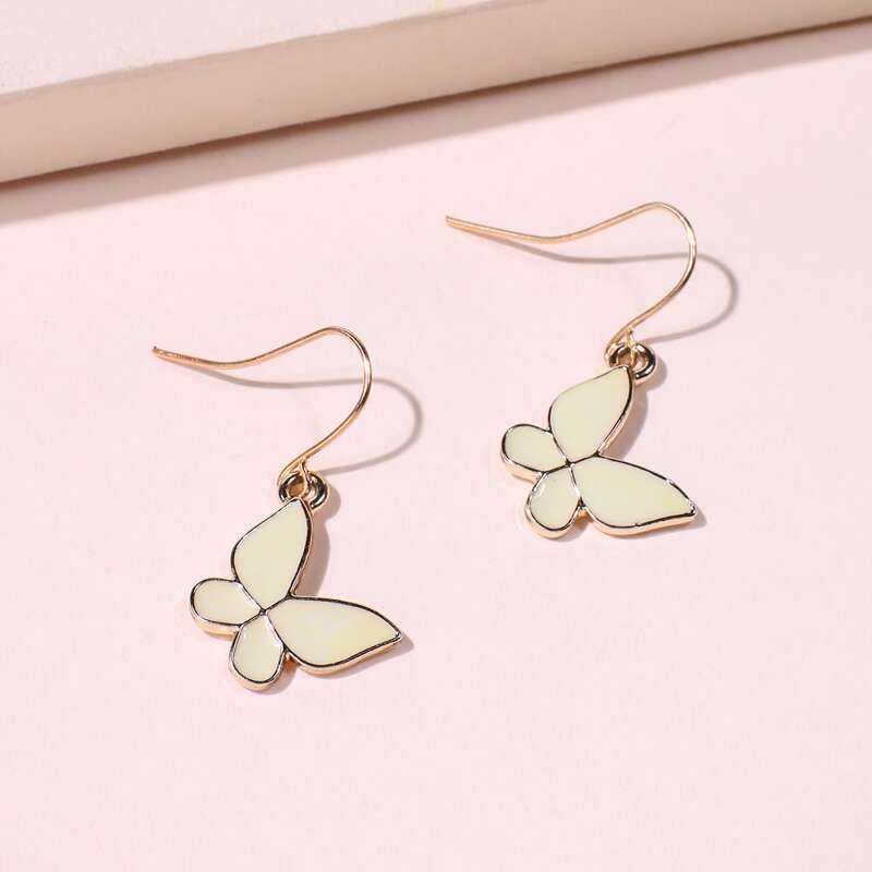 

1pair Butterfly Drop Earrings, Beige