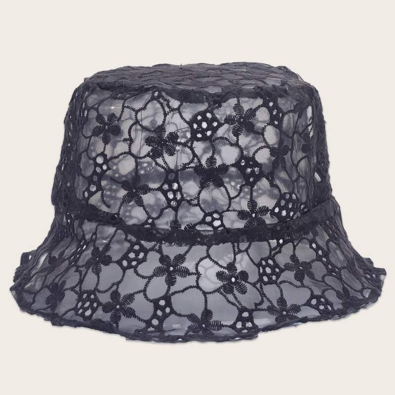 

Lace Flower Bucket Hat, Black