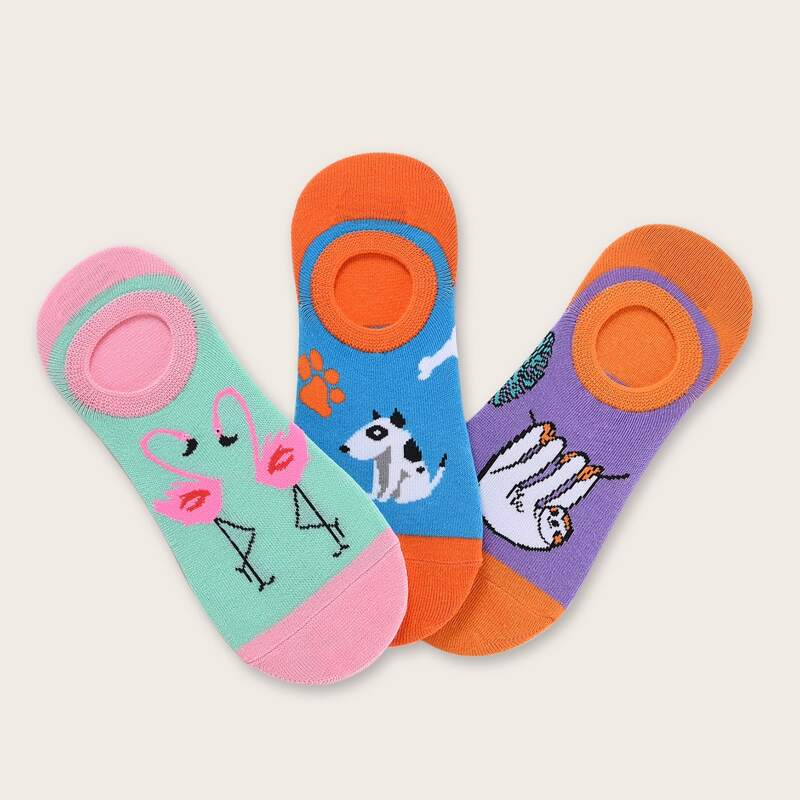 

3pairs Flamingos Pattern Socks, Multicolor
