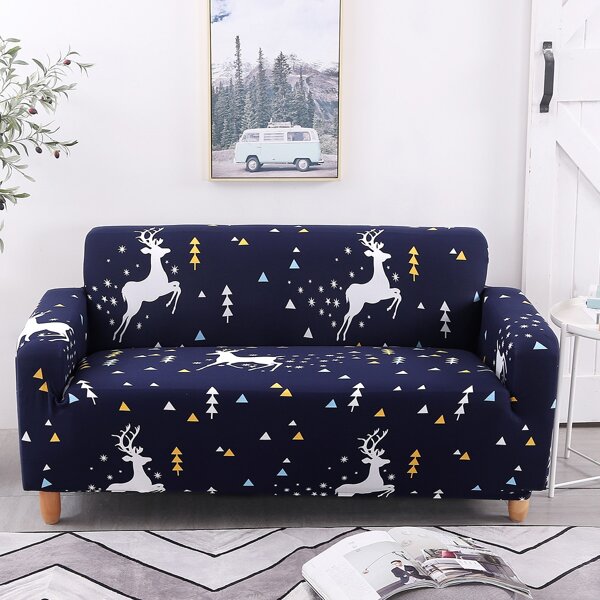 

Elk Print Stretchy Sofa Cover, Navy