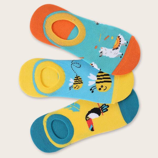 

3pairs Cartoon Graphic Socks, Blue