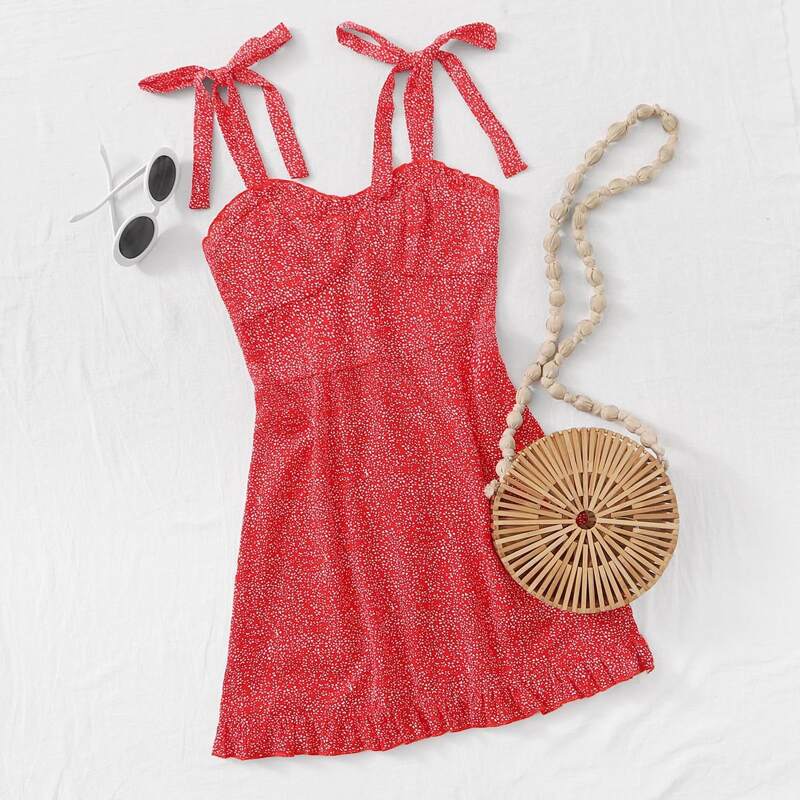 

Tie Strap Dalmatian Cami Dress, Red