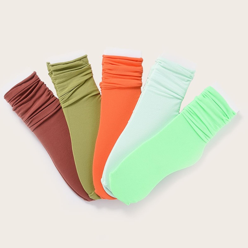 

5pairs Plain Slouchy Socks, Multicolor
