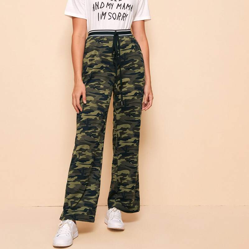 

Knot Striped Waist Camo Pants, Multicolor