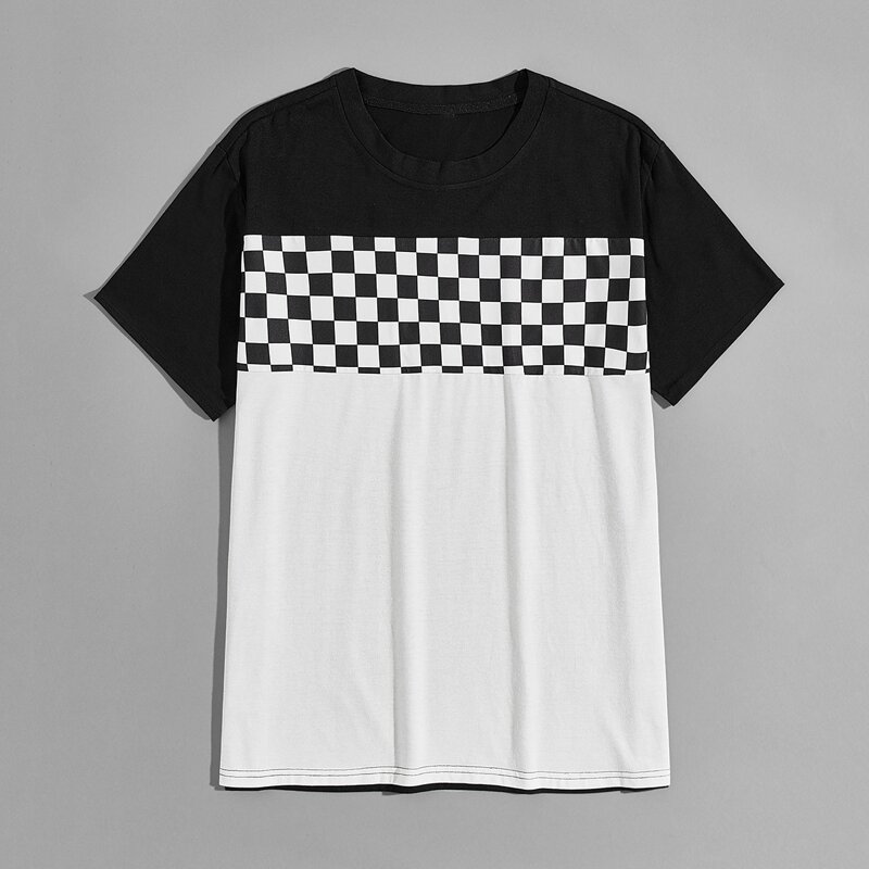 

Guys Two Tone Checked Tee, Black and white