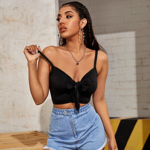 

Bow Front Crop Cami Top, Black
