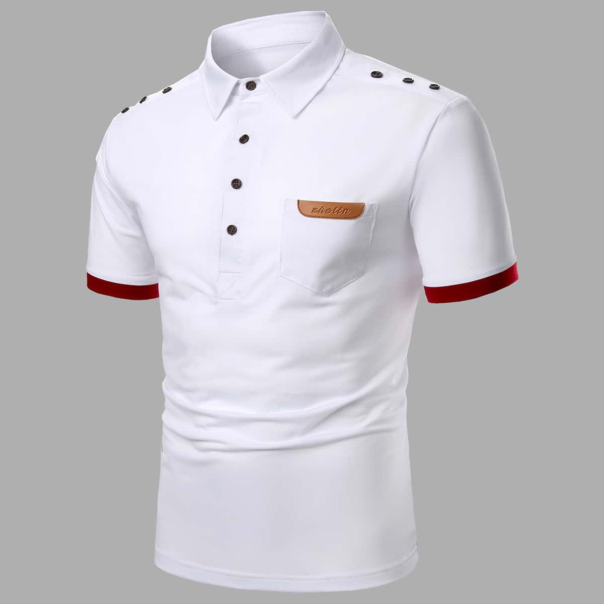

Men Letter Patched Contrast Binding Polo Shirt, White