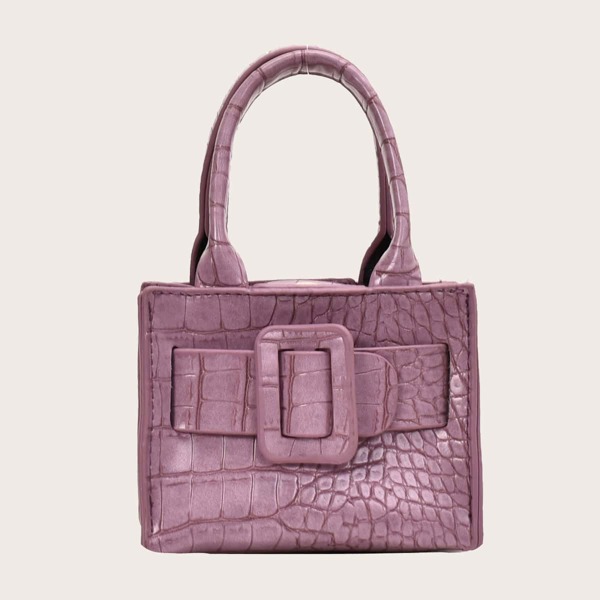 

Mini Croc Embossed Buckle Strap Decor Satchel Bag, Purple