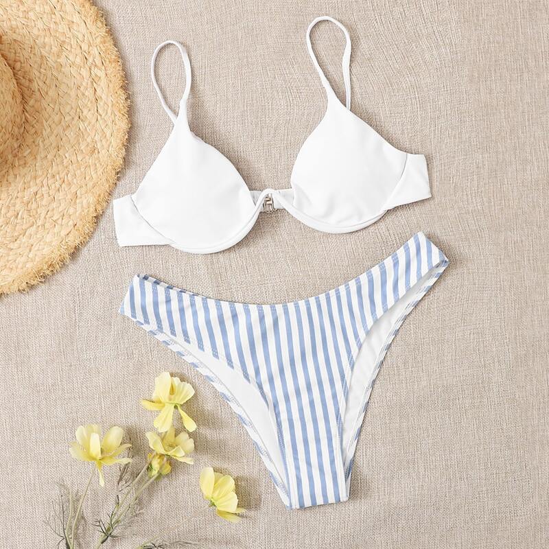 

Striped Push Up Bikini Swimsuit, Multicolor