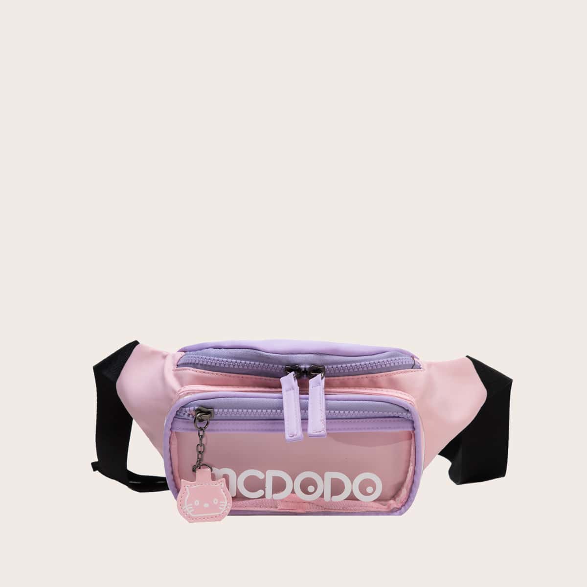 Letter Graphic Clear Pocket Front Fanny Pack, Pink