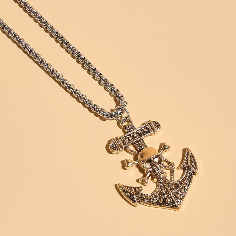 

Guys Anchor Charm Necklace, Silver