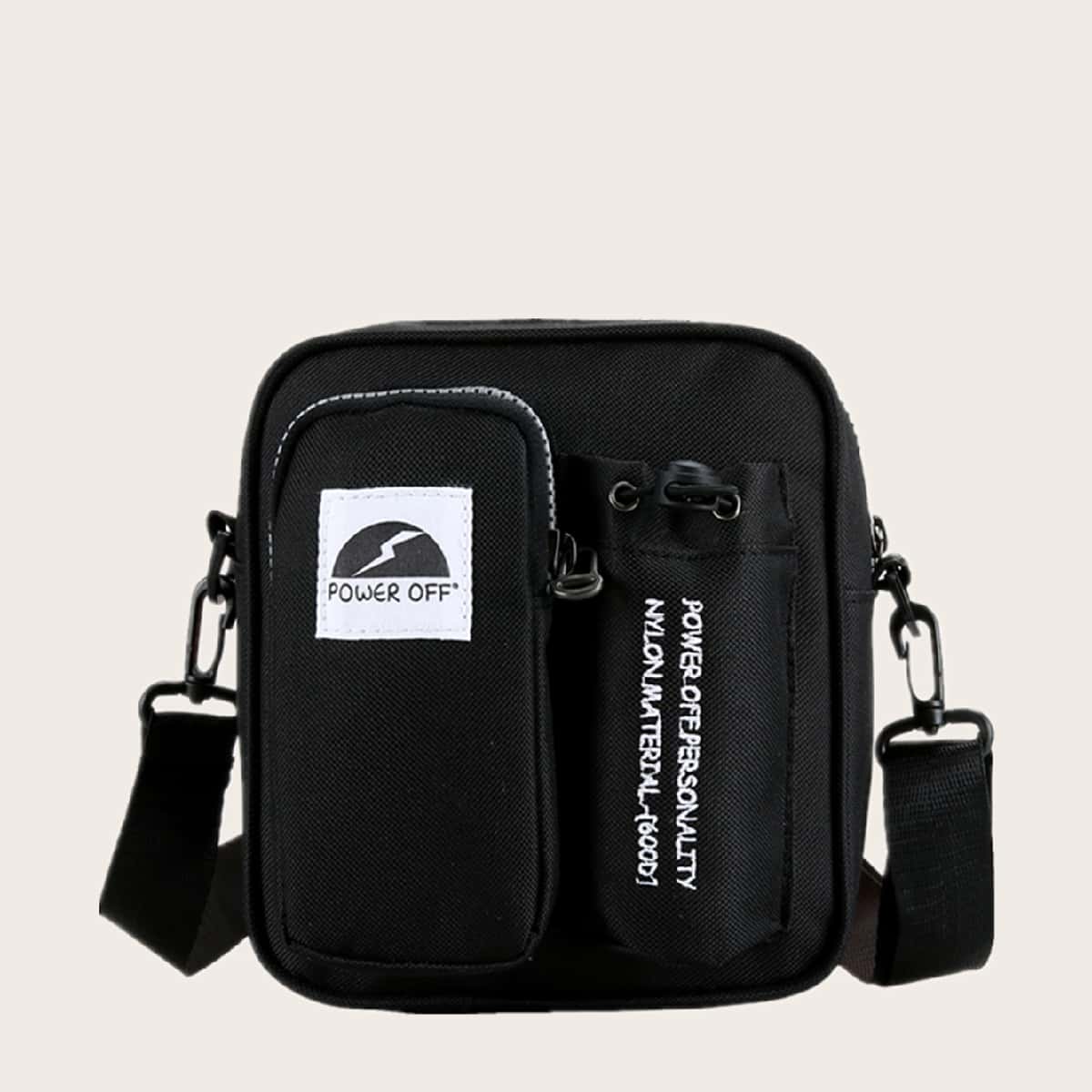 

Guys Letter Graphic Pocket Front Crossbody Bag, Black