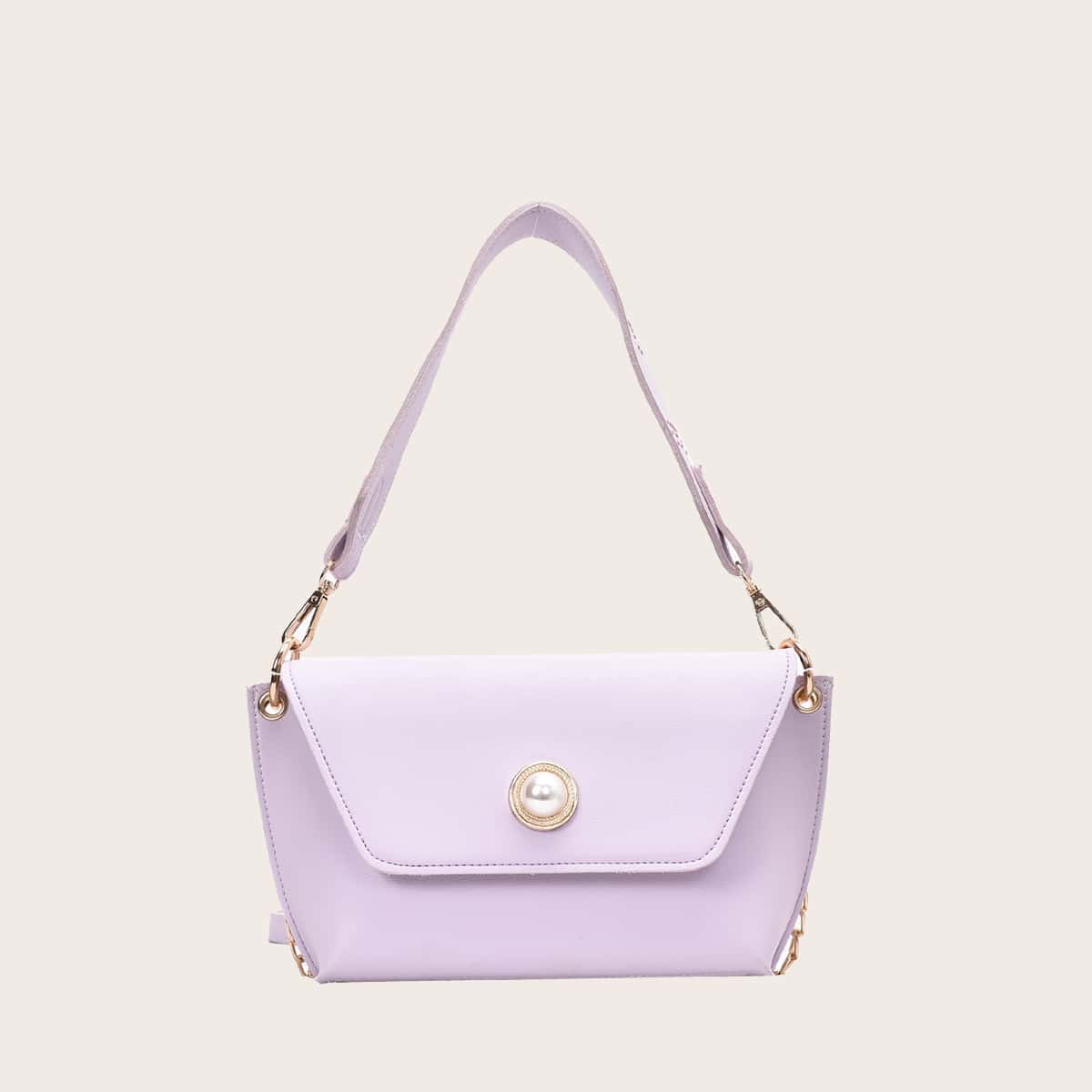 

Faux Pearl Decor Flap Tote Bag, Purple