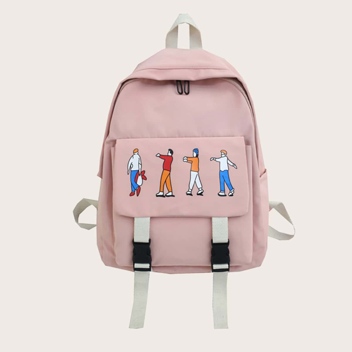 

Figure Graphic Pocket Front Backpack, Pink