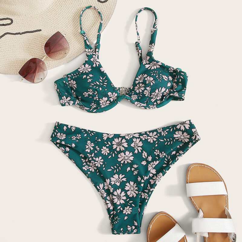 

Floral Underwire Bikini Swimsuit, Green