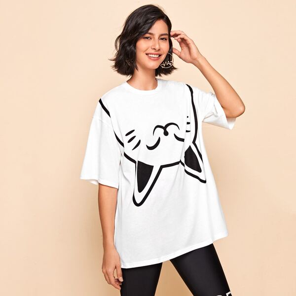 

Cartoon Graphic Oversized Tee, White