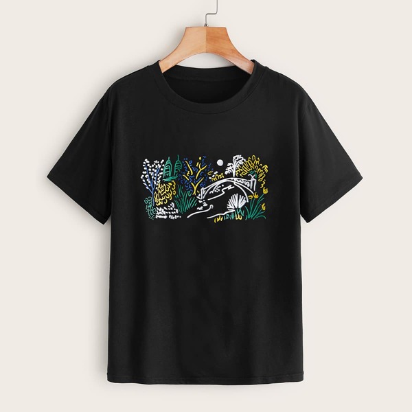 

Black Graphic Round Neck Tee