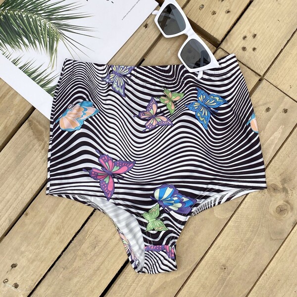 

Zebra Stripe & Butterfly Print Shorts, Multicolor