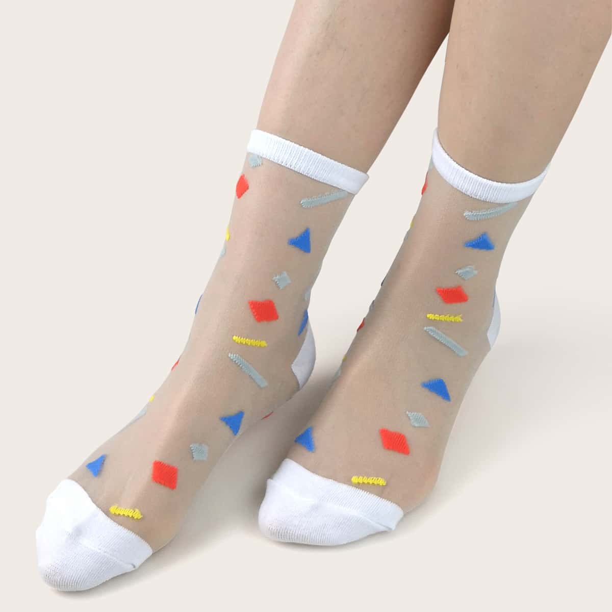 

Cartoon Graphic Mesh Socks, White