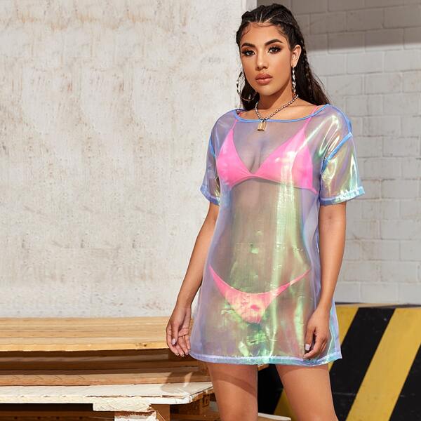 

Sheer Holographic Organza Top Without Lingerie, Multicolor
