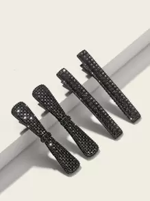 4pcs/Set Women's Large Black Rhinestone Alligator Hair Clips, Used As Hair Pins For Side, Top, And Bangs - Black - View 1