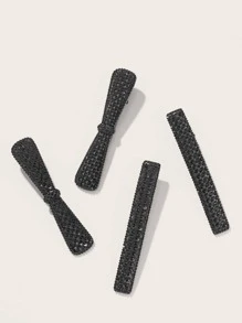 4pcs/Set Women's Large Black Rhinestone Alligator Hair Clips, Used As Hair Pins For Side, Top, And Bangs - Black - View 2