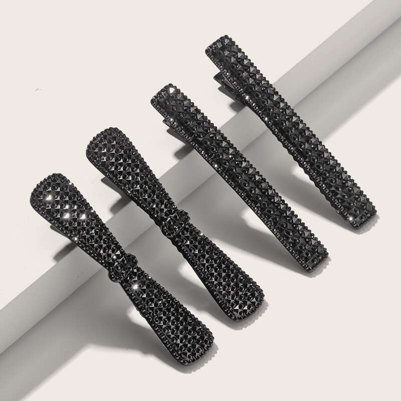 

4pcs Crystal Decor Hair Clip, Black