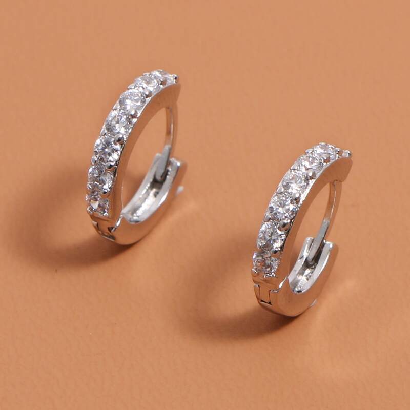 

Rhinestone Decor Hoop Earrings, Silver