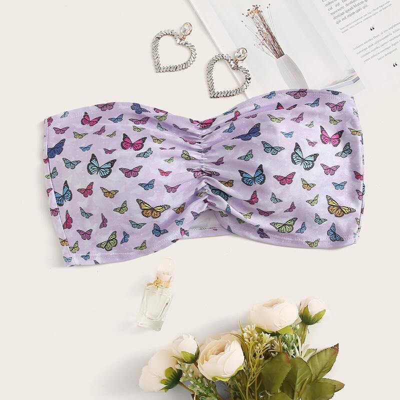 

Butterfly Ruched Bandeau Bra, Purple