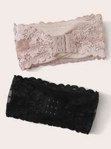 2 Paquetes de Conjunto de Sujetador Bandeau de Encaje Floral con Volantes - Multicolor - Ver 2