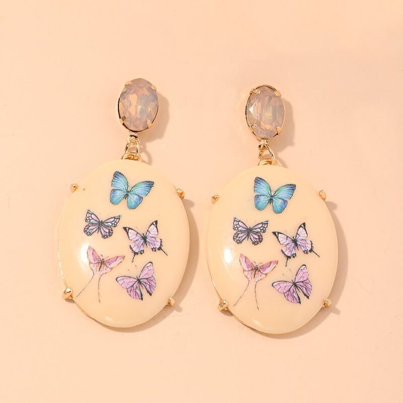 

Butterfly Pattern Drop Earrings, Beige