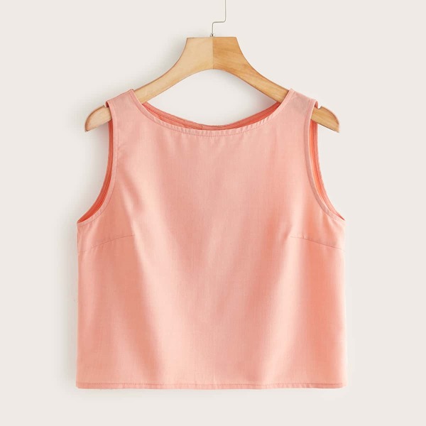 

Button Back Solid Tank Top, Pink