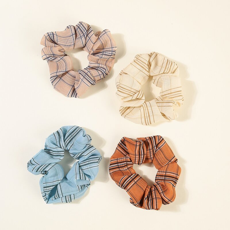 

4pcs Plaid Pattern Scrunchie, Multicolor