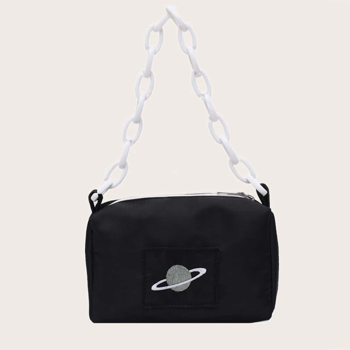 

Planet Pattern Tote Bag, Black