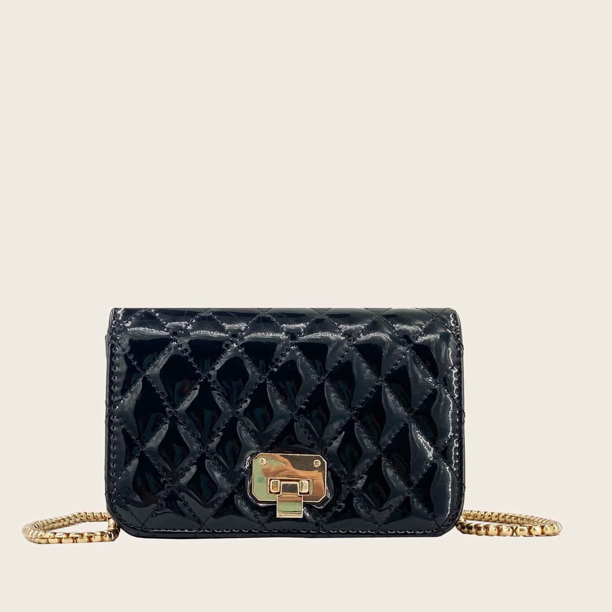 

Quilted Flap Chain Crossbody Bag, Black