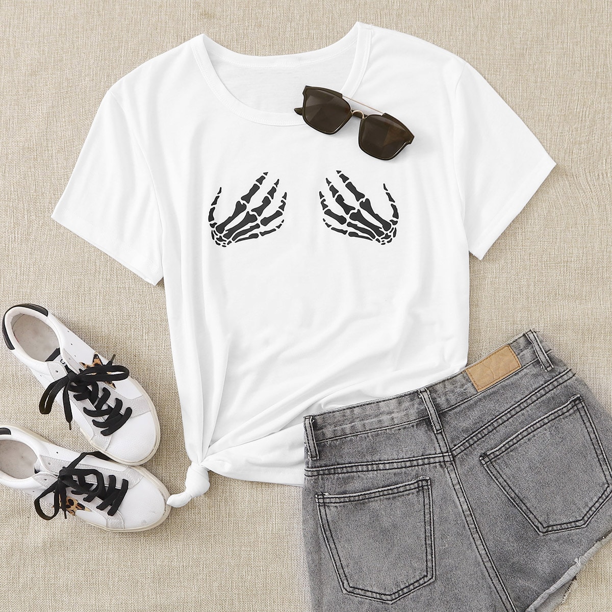 Skeleton Hand Graphic Round Neck Tee thumbnail