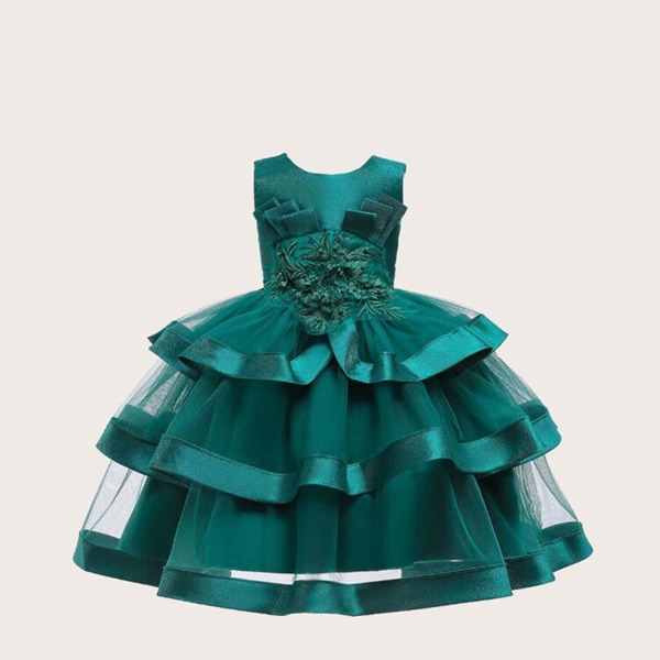 

Toddler Girls Embroidered Bow Detail Tutu Dress, Green