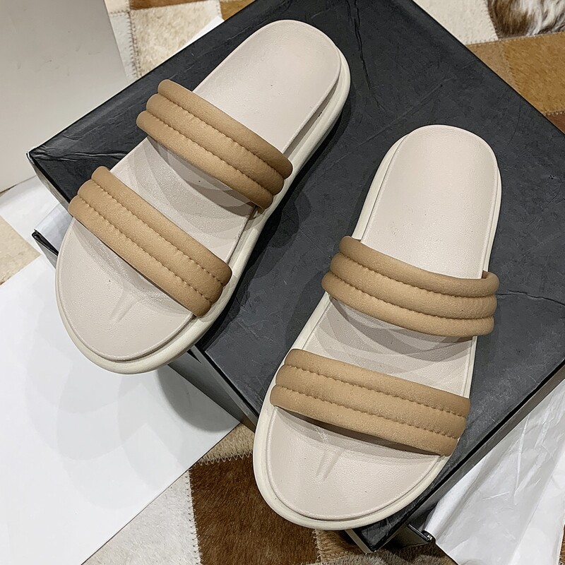 

Double Band Open Toe Sliders, Brown